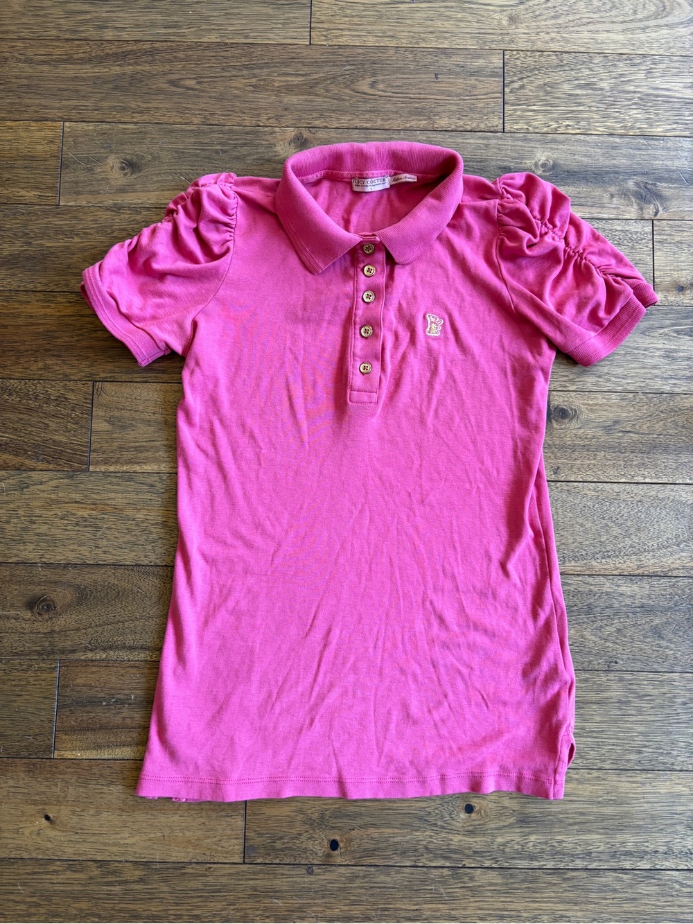 Vintage Juicy Couture Made In USA Pink Polo Puff Sleeve Top S